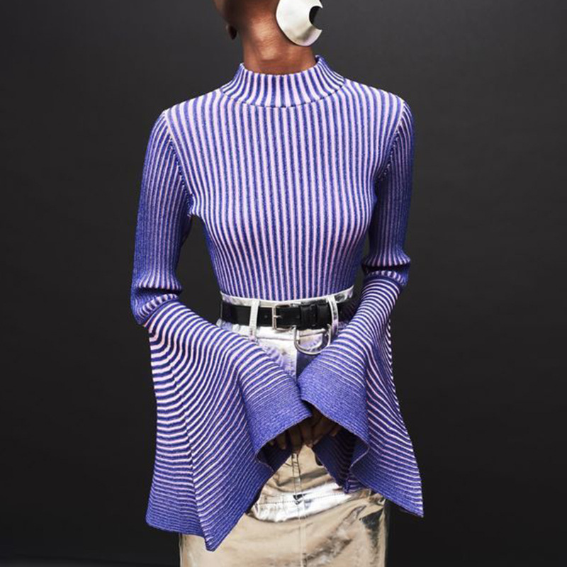 Fashionable Elegant Tops for Women 2025 Autum New European and American Style Bell Sleeve Design Slim Fit High-End Long-Sleeved Sweaters