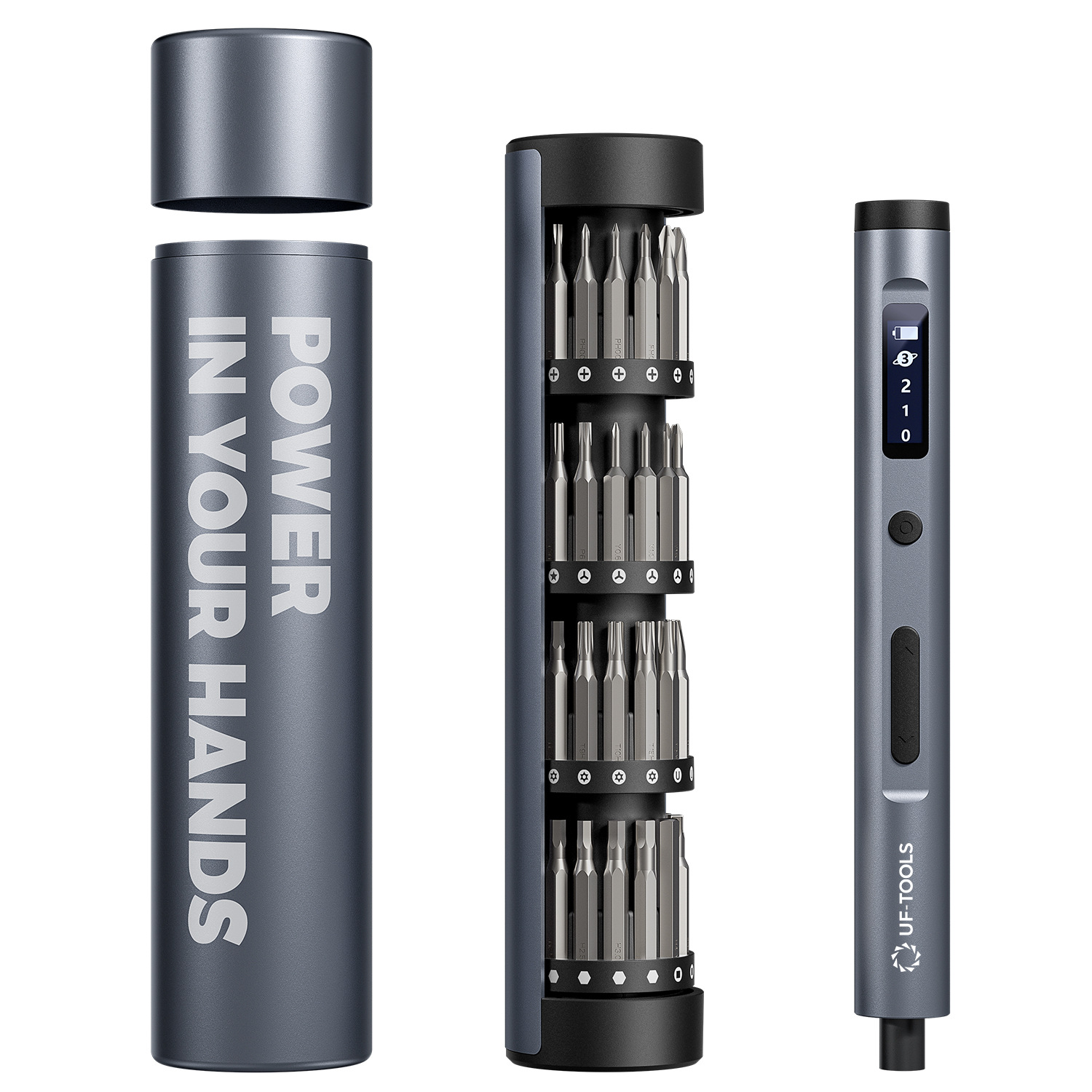 62in1 원형 디지털 디스플레이 전동 드라이버 [야광 그레이]