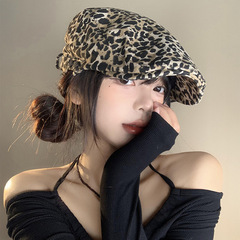 美式复古辣妹风豹纹前进帽女秋冬季小众时尚设计感鸭舌贝雷帽子