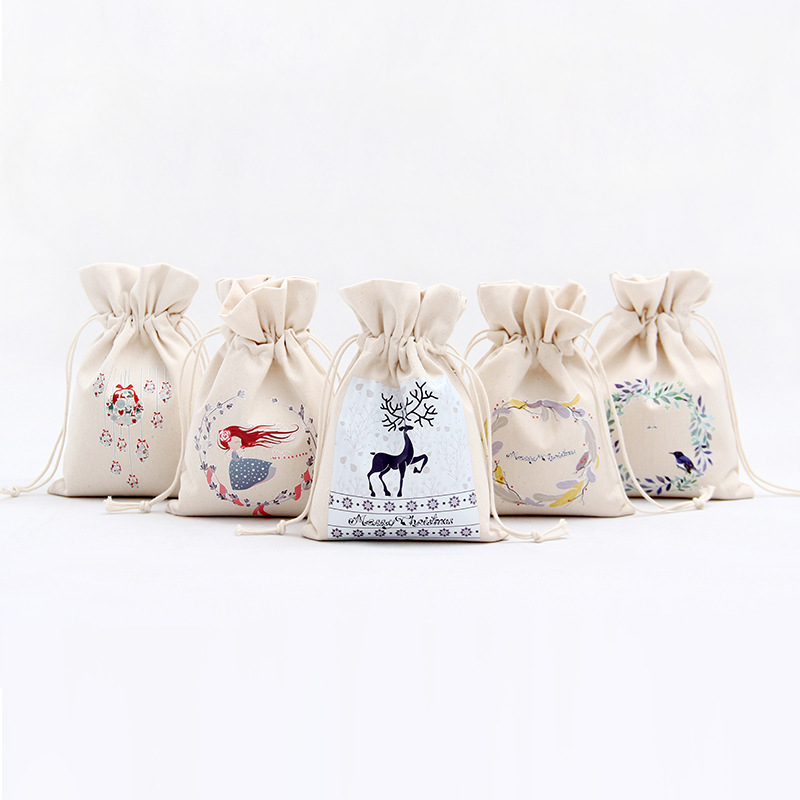 A245 logo printed canvas storage bag with drawstring closure, gift pocket, portable for Christmas packaging gifts Specification drawing
