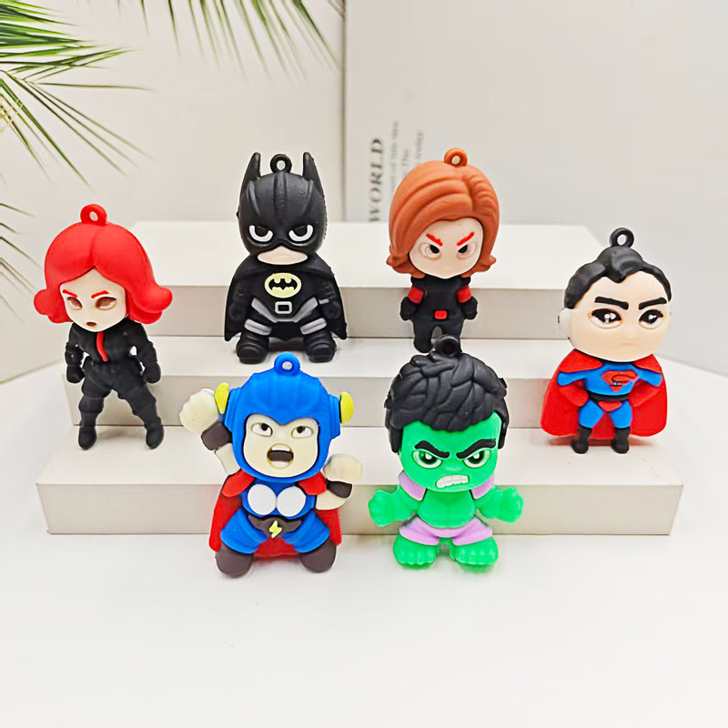 Cartoon Superhero Keychain Pendant Soft Rubber Superman Batman Thor Blind Box Figurine Bag Accessory Wholesale