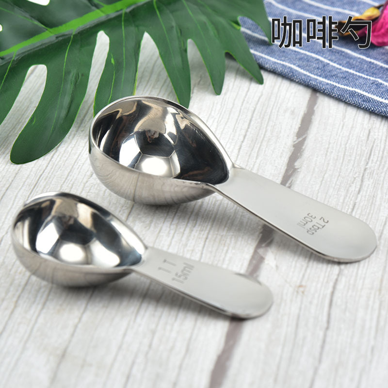 Factory Direct Sales Coffee Spoon 304 Stainless Steel Spoon with Scale Measuring Spoon Milk Powder Spoon Seasoning Spoon Measuring Spoon Set