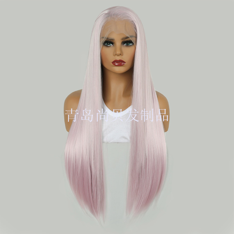 Temu Hot Sale 13X4 Ice Pink Matte High-Temperature Fiber Synthetic Frontal Hand-Tied Lace Wig Dropshipping