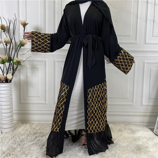 Cross-border Explosion Sequin Embroidered Robe Dubai Middle East Women's Chiffon Cardigan kimono 1863