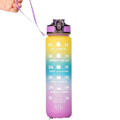 1000ML Space Cup Large Capacity Sports Water Bottle Plastic Cup with Handle Time Marking Straw Cup