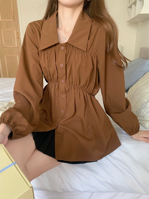 荷叶边娃娃衫正肩长袖衬衫女2025年新款秋季大码胖mm气质显瘦上衣|undefined