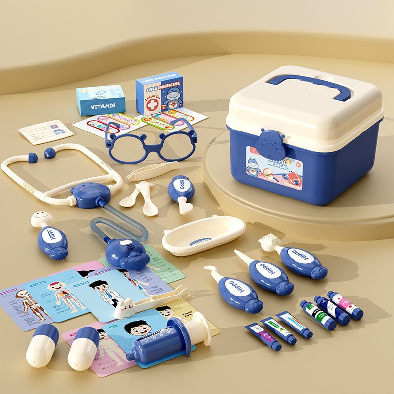 Niños en casa pequeño médico juego de juguetes simulación estetoscopio caja médica enfermera juego de roles inyección conejo