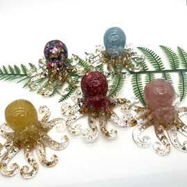 厂家供应天然水晶碎石章鱼摆件多材质章鱼桌面水晶树脂工艺品批发