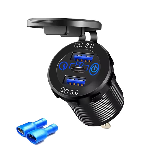Adecuado para automóvil, automóvil, motocicleta, barco, cargador de automóvil modificado, enchufe USB, interfaz QC3.0 PD a prueba de agua