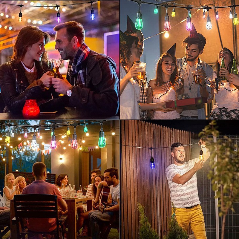 Solar & Plug-in Outdoor String Lights – Waterproof S14 Hanging Bulbs With Remote, 8 Modes (Warm White/Color Changing), IP65, For Garden, Patio, Party_voghion.com