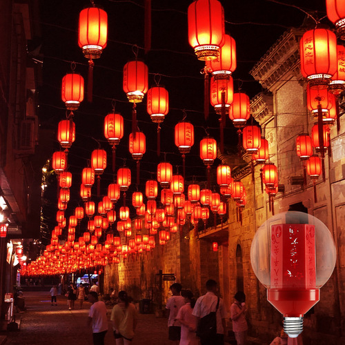 中国红炫彩吉祥喜庆大龙珠灯泡节日婚烟装饰过年七彩红色LED灯
