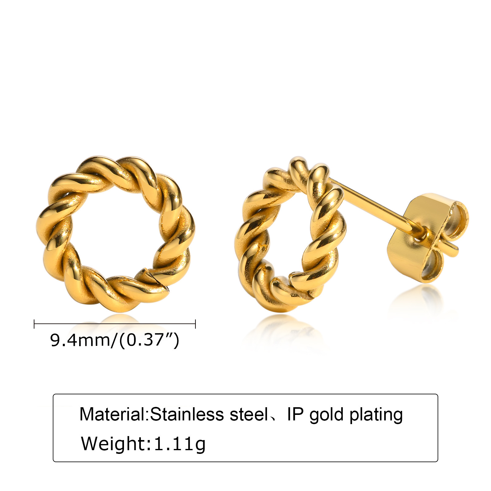 8g Weight PVD Coated Gold Plating Process 1 Pair Retro Geometric 201 Stainless Steel Gold Plated Stainless Steel Earrings