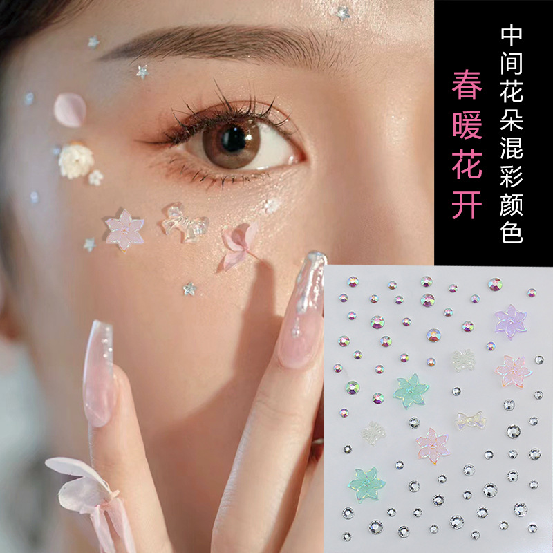 Raíz de montaña flash diamante lágrima Pegatinas de diamante pentagrama estrella ojo maquillaje gota de agua roto Diamante autoadhesivo dopamina Perla cara pegada Diamante