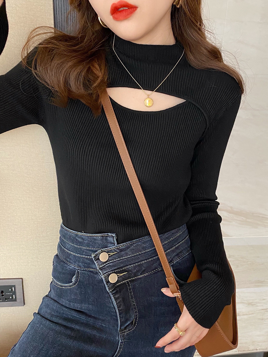 Base body-friendly demi-season design knitted sweater