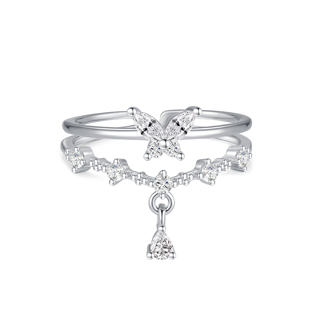 2g Weight Zircon Inlay Material Open Rings Classification Adjustable Ring Size 1 Piece Quantity Daily Occasion 925 Sterling Silver Material Cross, Heart Shape, Butterfly Pattern All Seasons Season Women's Gender Plating, Inlay Design Simple Style, IG Style Style 925 Sterling Silver Zircon Cross Heart Shape Butterfly Open Rings 925 Sterling Silver Rings 58