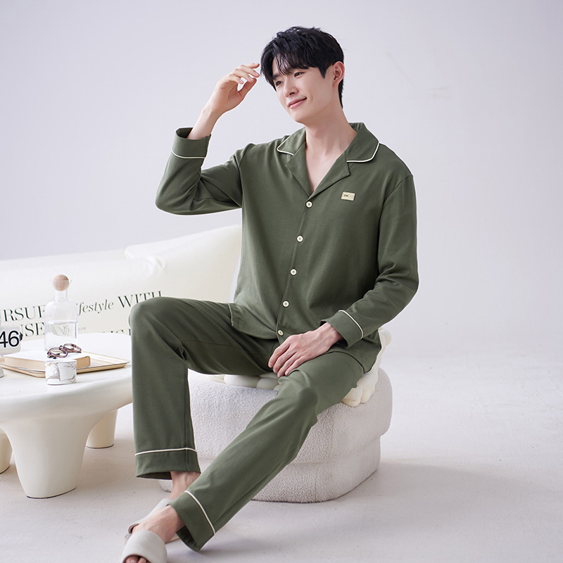 Los hombres de la Rebeca pijamas de otoño de los hombres de manga larga de algodón de moda traje de pijama de solapa de los hombres texturizado ropa para el hogar de primavera y otoño