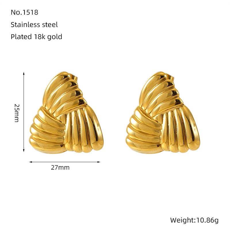 Pendientes de acero inoxidable dorado de 18k estilo INS europeo y americano Pendientes de raya geométrico giratorio en espiral al por mayor