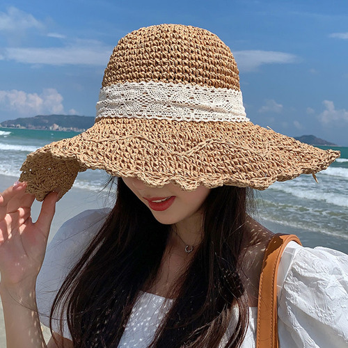 Sunshade Hat 2024 Grass Hat Beach Sand Hollow Hat Girls Summer Quality Versatile Fashion Sun Protection UV Protection