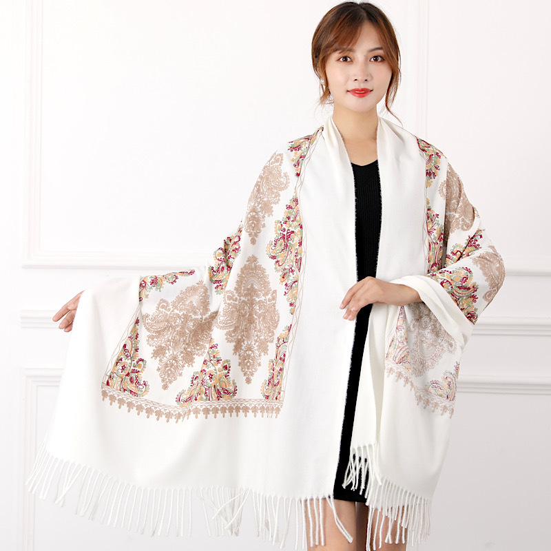 330g colorful diamond embroidered flower scarf, i mitation cashmere shawl, women's ethnic style travel cloak, warm for_voghion.com