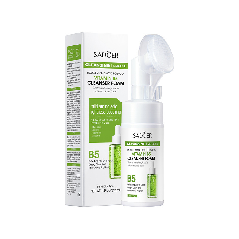 Espuma limpiadora facial SADOER pure English con aminoácidos de plantas y frutas, con cabezal de cepillo, venta al por mayor para comercio exterior transfronterizo.
