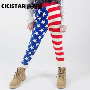 Cicistar Regional New Trendy Brand High-End Children's Clothing Double-Layer Pure Cotton Children's Long Pants Leggings Slim Fit Stars