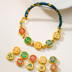 National trend ancient enamel good luck five-way God of Wealth sand gold diy accessories transfer beads double-sided God of Wealth small bracelet