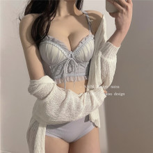 蕾丝性感内衣女小胸聚拢新款春秋大胸显小胸文胸套装女无钢圈胸罩