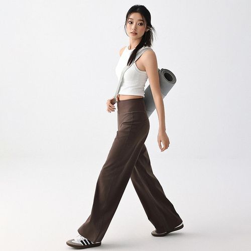 High-Waisted Wide-Leg Yoga Pants with Pockets for Spring and Autumn | Thin, High-Elastic Straight-Leg Sports Trousers for Women | Training, Pilates, and Fitness Pants