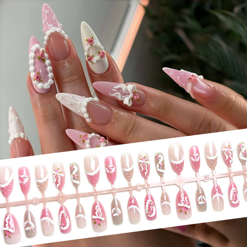 Niche Pink Romantic Floral Ins Three-Dimensional Pearl Wearable Nail Art Cute Summer Sweet Nail Stickers