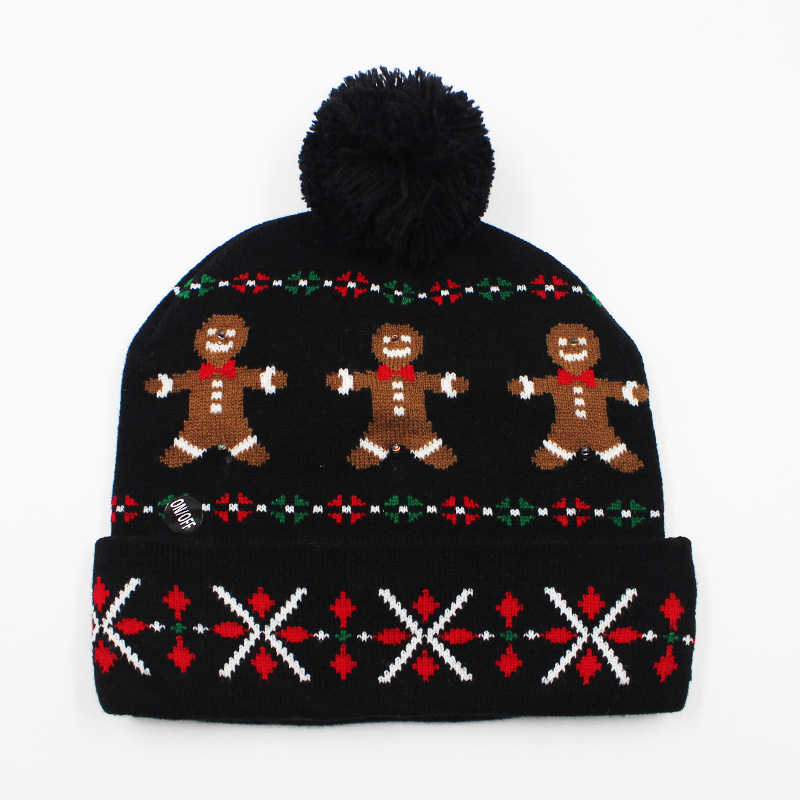 Fabricante transfronterizo de gorros navideños europeos y americanos tejidos en jacquard, gorros navideños de lana con luces LED, gorros navideños con pompón y bufandas. image 16