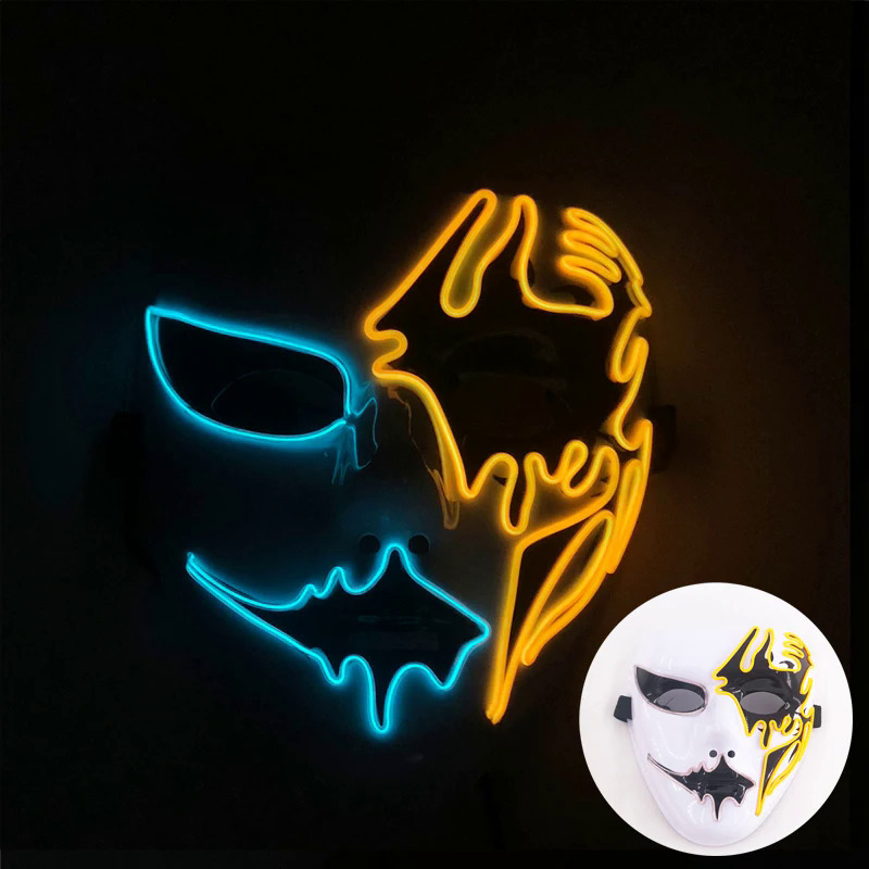 Máscara LED Luminosa de Halloween de Plástico Pintada a Mano para Fiesta