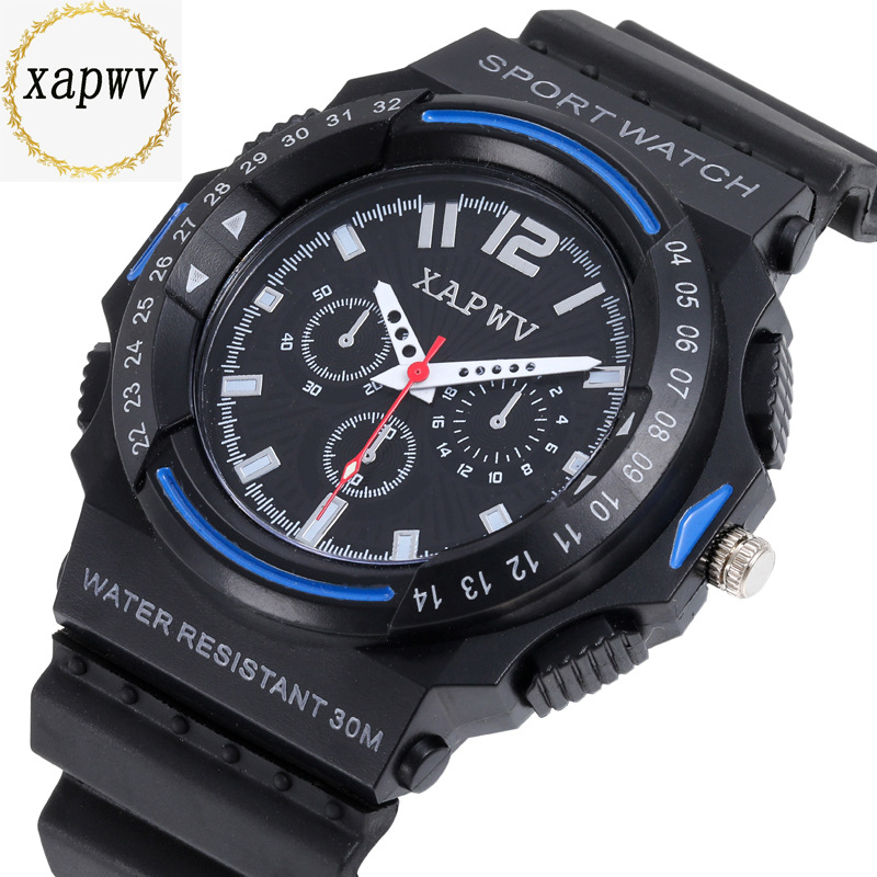 新款xapwv品牌石英休闲男士手表防水中学生 跨境硅胶表带手表批发