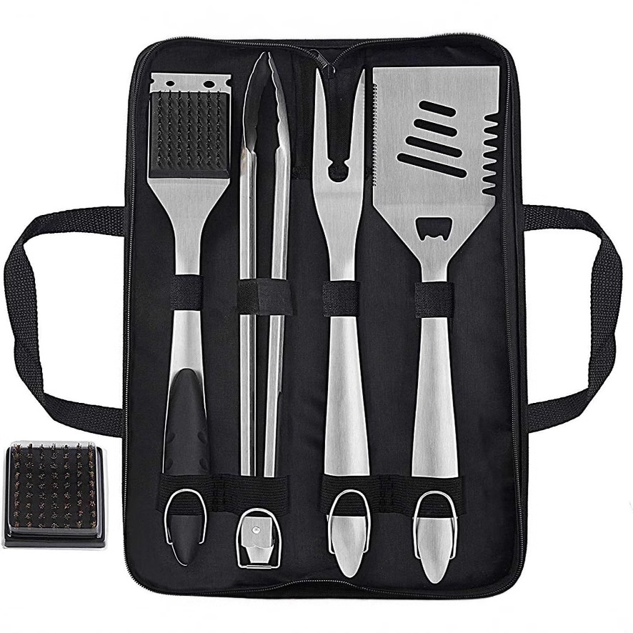 Amazon transfronterizo venta caliente conjunto de herramientas de parrilla BBQ camping al aire libre bolsa de tela de parrilla horquilla de parrilla combinada