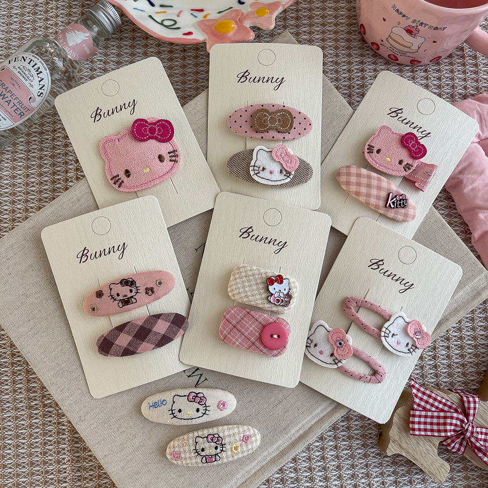 Autumn And Winter New Pink Kt Cat Plaid Geometric Hairpin Fabric Sweet...
