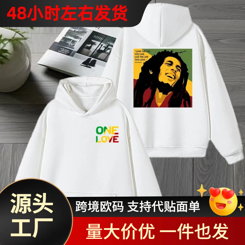 【Cross-Border European Size】High-Quality Reggae Bob Marley Double-Sided Print Sweatshirt for Men and Women, Retro Style