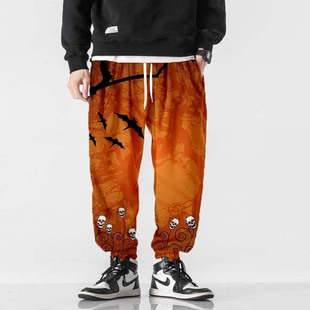 2024 Hot Halloween 3D Digital Printing Men's Fashion Loose Pleated Harlan Lantern Long Sweatpants