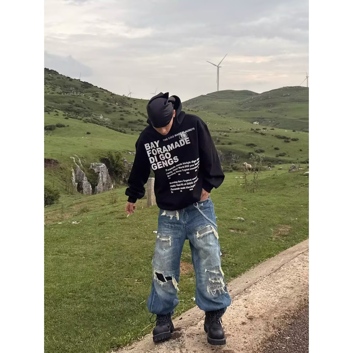 Men's Clothing Straight Leg Distressed Patched Denim Jeans Casual Edgy Loose Fit High Street Trendy Style_mkmklike.com