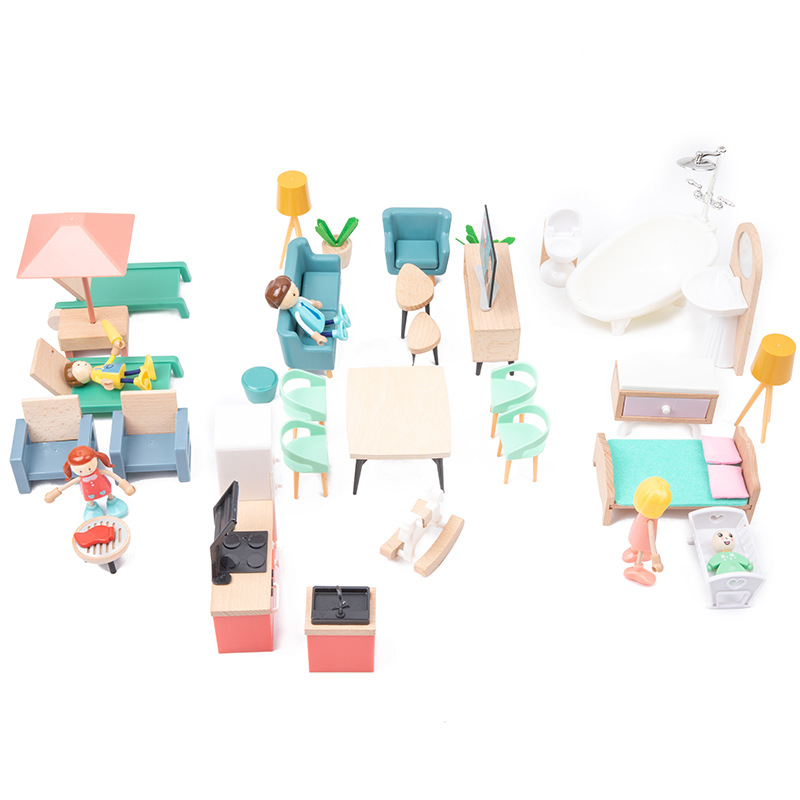 Simulación de madera para niños mini muebles dormitorio sala de estar combinación padre-hijo interactivo educativo escritorio casa Juguetes