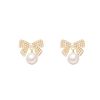 Earrings with bow from pearl, advanced ear clips, no pierced ears, high-quality style