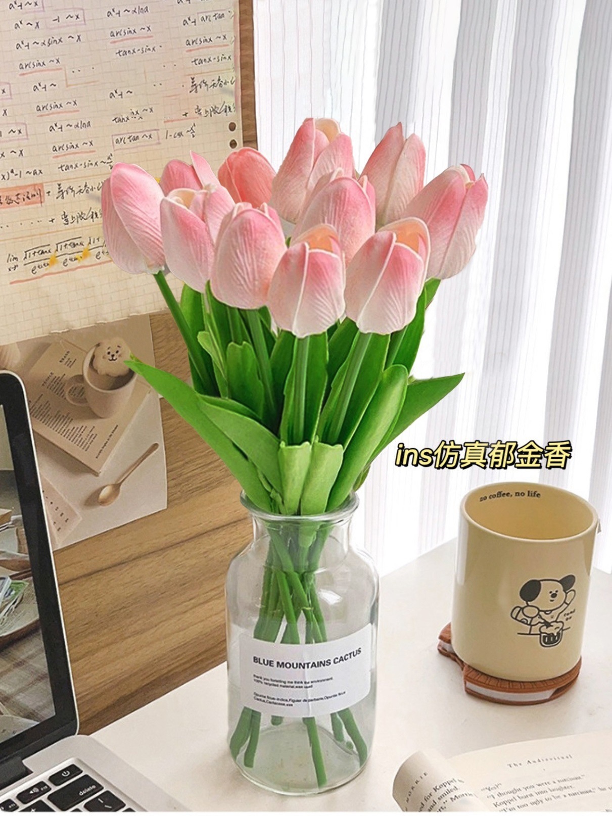 Flores florales Decoración de la sala de estar Decoración Decoración Ramo biónico Tulipán Flor seca de lujo ligero Flor falsa Decoración eterna