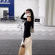 Black Shoulder Collar Shoulder Long-sleeved T-shirt Women's Early Autumn New Style Spice Girls Slim-fit Slimming Niche Chic Top Trendy