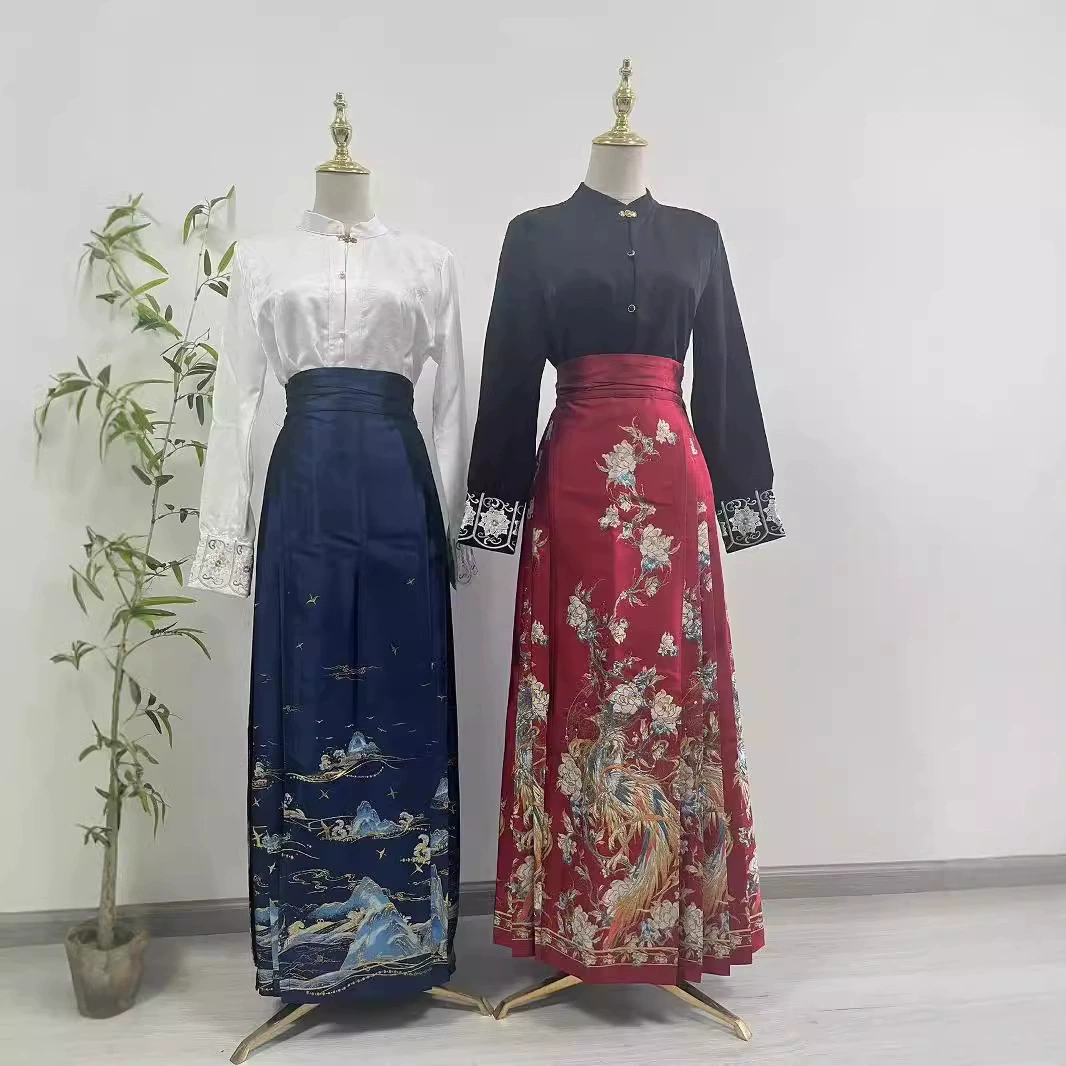 Ming конская юбка 2024 осень-зима новая атласная золотая жаккардовая женская юбка конская юбка без принта