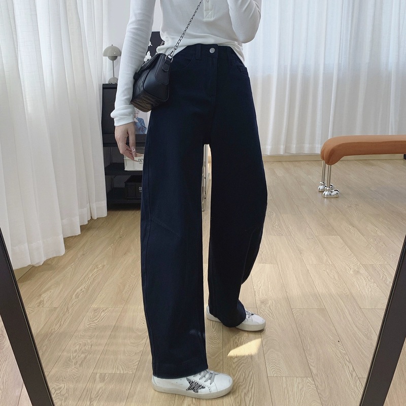四面弹莱赛尔高腰显瘦弯刀牛仔裤女秋季裤子宽松直筒阔腿裤春秋|undefined