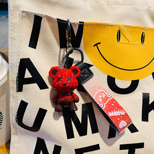 Trendy cool gradient bear key chain car key pendant exquisite and cute school bag pendant boy couple car key chain