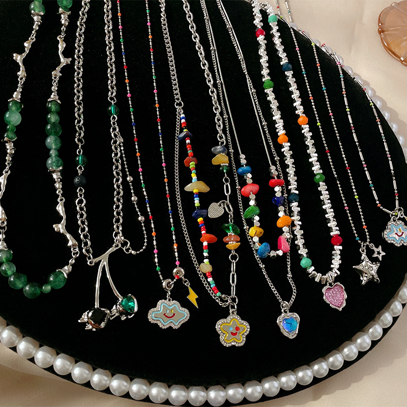 Casual Heart Shape Alloy Beaded Plating Inlay Resin Women's Layered Necklaces display picture 1
