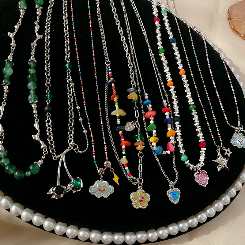 30g Weight Resin Inlay Material Casual Heart Shape Alloy Beaded Plating Inlay Resin Women's Layered Necklaces