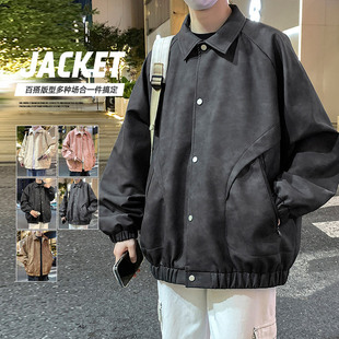 2025 autumn and winter plus size leather men's fleece-lined padded PU leather jacket lapel motorcycle wind cotton-padded overcoat fashion