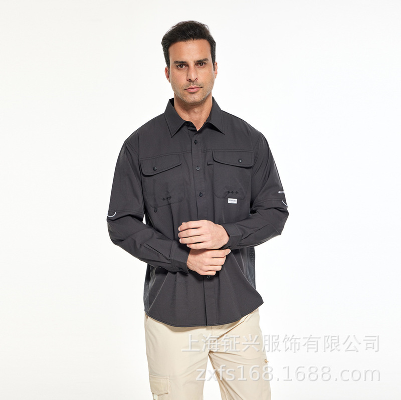 Customized Cross-Border Outdoor Mountaineering and Fishing Men's Shirt with Mesh Fabric on Both Sides, Stretchy, Sun-Protective, and Breathable Customized Cross-Border Outdoor Mountaineering and Fishing Men's Shirt with Mesh Fabric on Both Sides, Stretchy, Sun-Protective, and Breathable
