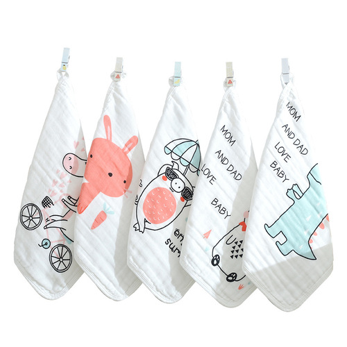 Six-layer high-density pure cotton gauze face towel infant and child towel set hook small square towel one piece daily use