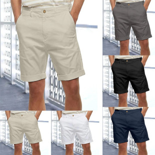 Men's Linen Summer Breathable Plain Outdoor Loose Casual Straight-leg Shorts